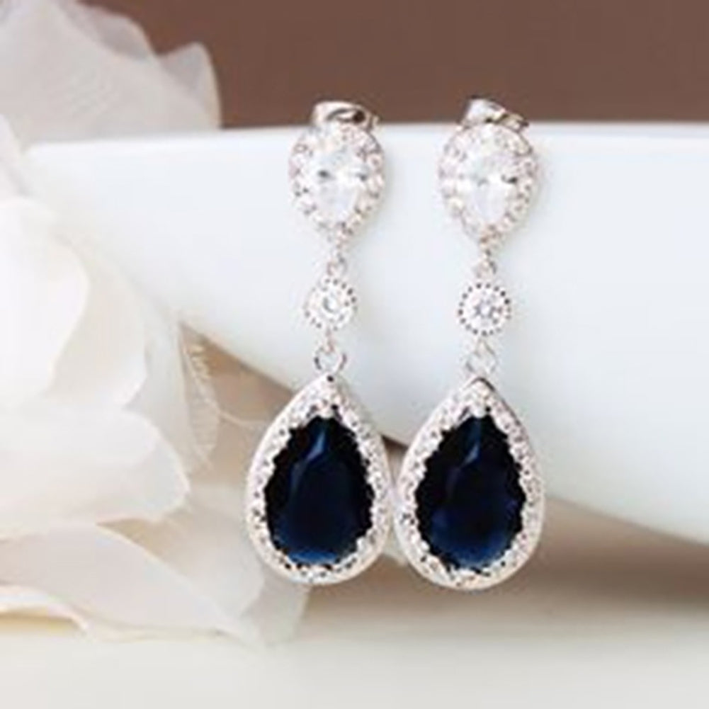 Fashion Round Teardrop Rhinestone Dangle Stud Earrings Bridal Party Jewelry Gift Image 4