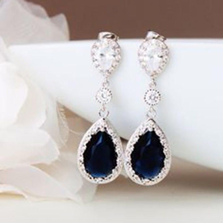 Fashion Round Teardrop Rhinestone Dangle Stud Earrings Bridal Party Jewelry Gift Image 4