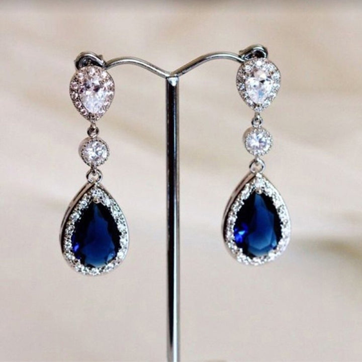 Fashion Round Teardrop Rhinestone Dangle Stud Earrings Bridal Party Jewelry Gift Image 4