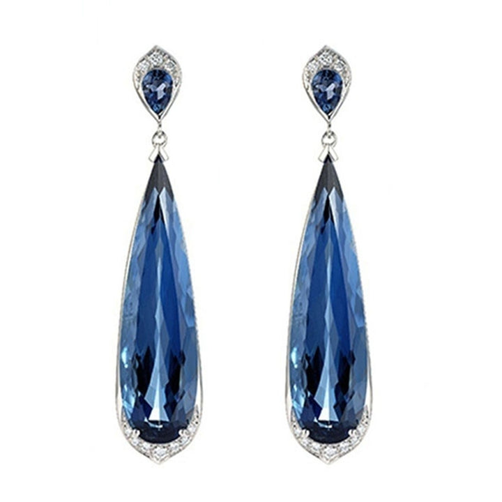 Elegant Women Water Drop Dangle Earrings Faux Sapphire Inlaid Wedding Jewelry Image 1