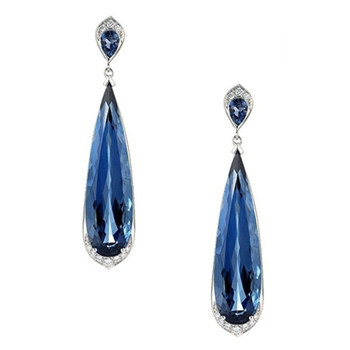 Elegant Women Water Drop Dangle Earrings Faux Sapphire Inlaid Wedding Jewelry Image 2