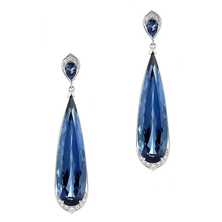 Elegant Women Water Drop Dangle Earrings Faux Sapphire Inlaid Wedding Jewelry Image 3