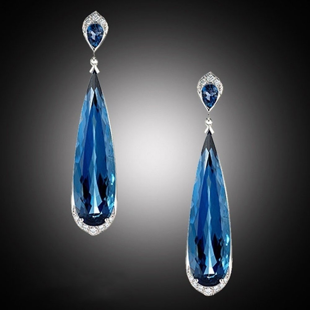 Elegant Women Water Drop Dangle Earrings Faux Sapphire Inlaid Wedding Jewelry Image 4