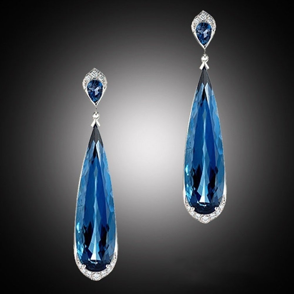 Elegant Women Water Drop Dangle Earrings Faux Sapphire Inlaid Wedding Jewelry Image 4