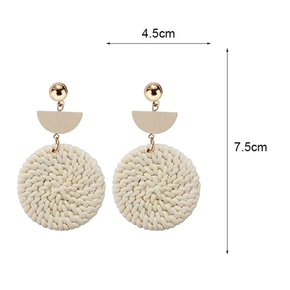 Bohemia Hand-woven Braid Round Pendant Drop Earrings Wooden Straw Rattan Jewelry Image 11