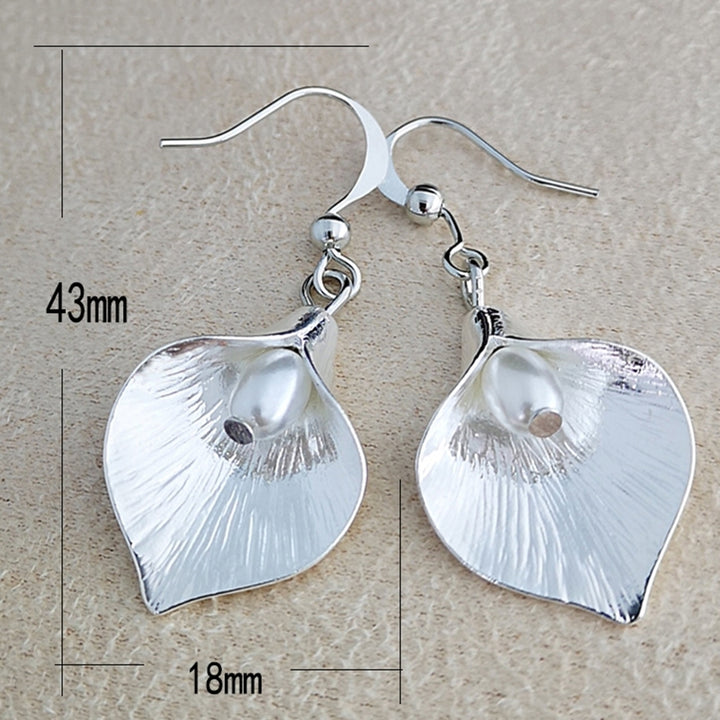 Creative Women Faux Pearl Flower Petal Pendant Hook Earrings Retro Party Jewelry Image 8