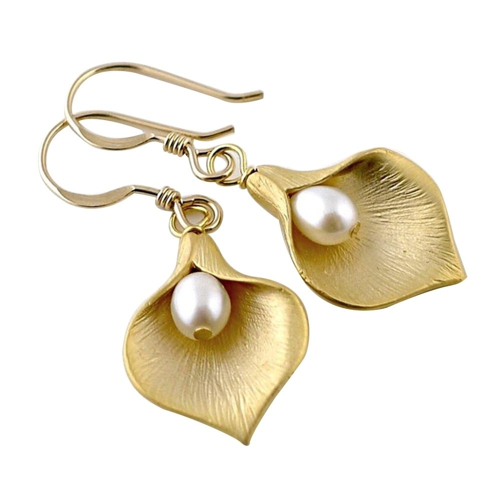 Creative Women Faux Pearl Flower Petal Pendant Hook Earrings Retro Party Jewelry Image 9