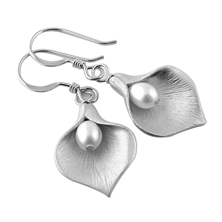 Creative Women Faux Pearl Flower Petal Pendant Hook Earrings Retro Party Jewelry Image 10