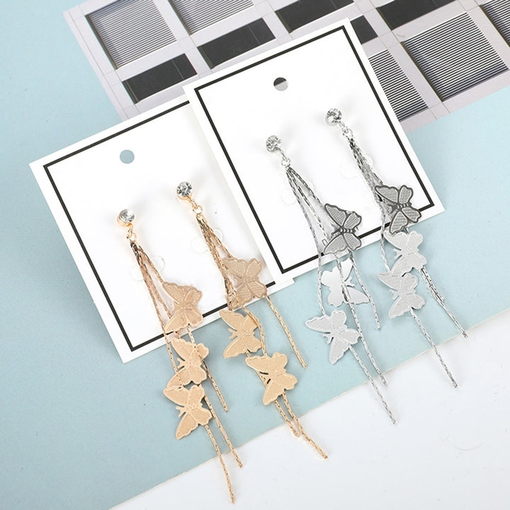 Fashion Women Butterfly Tassel Long Dangle Rhinestone Stud Earrings Jewelry Image 2