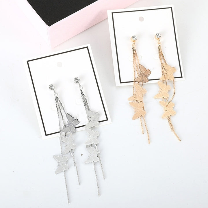 Fashion Women Butterfly Tassel Long Dangle Rhinestone Stud Earrings Jewelry Image 3