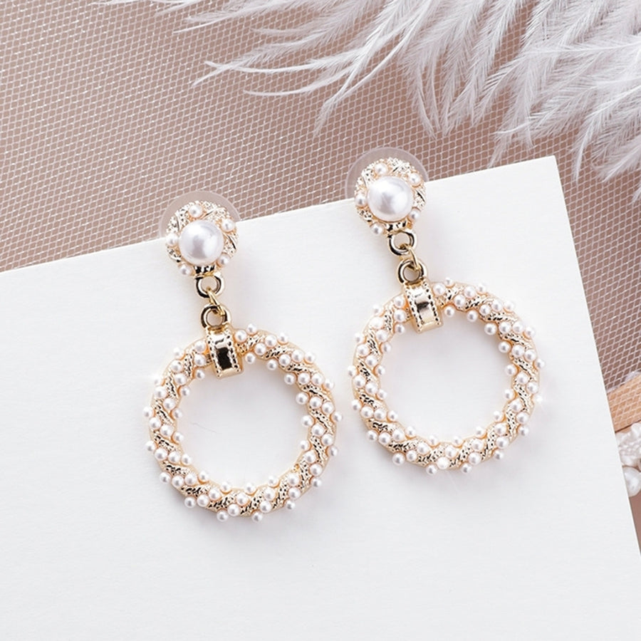 Baroque Hollow Square Circle Faux Pearl Charm Stud Earrings Women Jewelry Gift Image 1