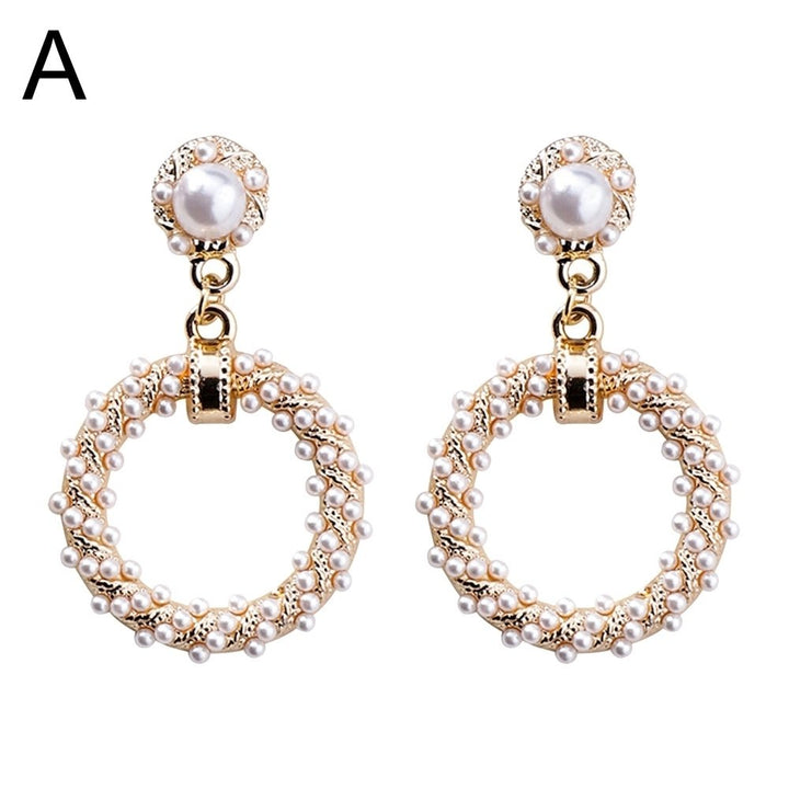 Baroque Hollow Square Circle Faux Pearl Charm Stud Earrings Women Jewelry Gift Image 2