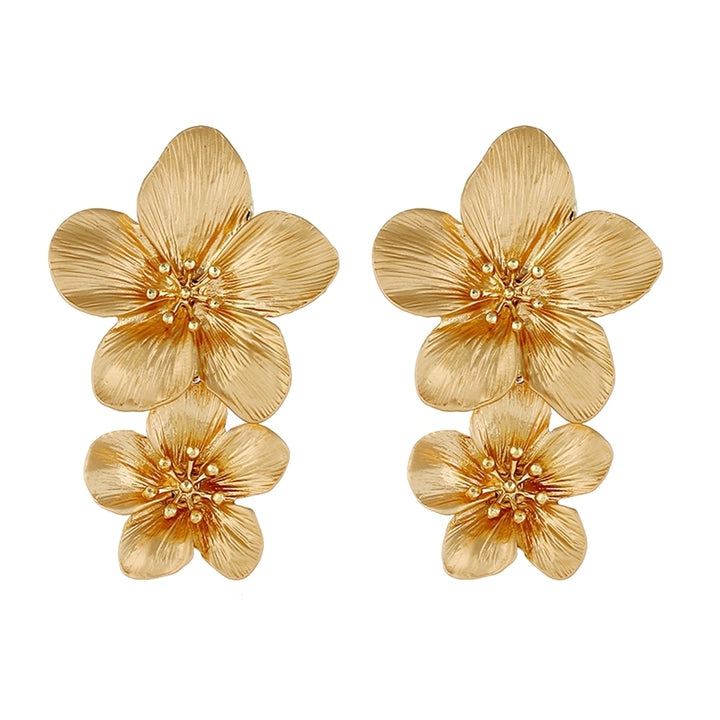 Sweet Women Solid Color Dual Flower Long Dangle Stud Earrings Party Jewelry Image 2