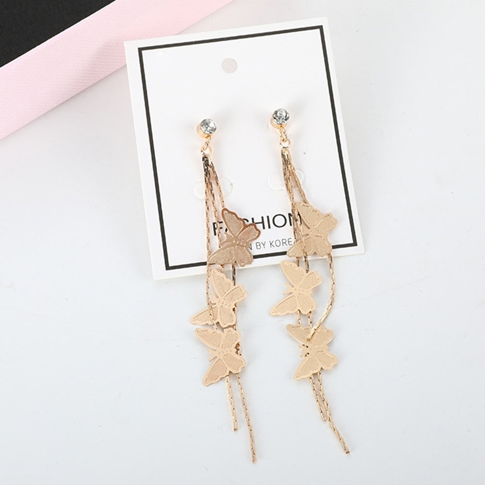 Fashion Women Butterfly Tassel Long Dangle Rhinestone Stud Earrings Jewelry Image 4