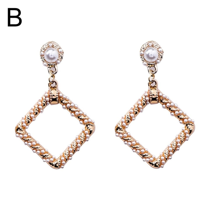 Baroque Hollow Square Circle Faux Pearl Charm Stud Earrings Women Jewelry Gift Image 1