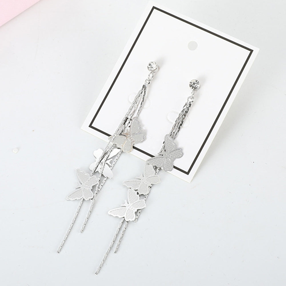 Fashion Women Butterfly Tassel Long Dangle Rhinestone Stud Earrings Jewelry Image 6