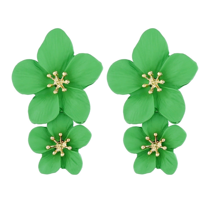 Sweet Women Solid Color Dual Flower Long Dangle Stud Earrings Party Jewelry Image 3