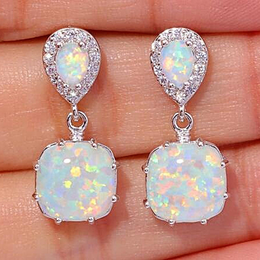 Fashion Women Fire Opal Inlaid Pendant Ear Stud Earrings Party Jewelry Accessory Image 1