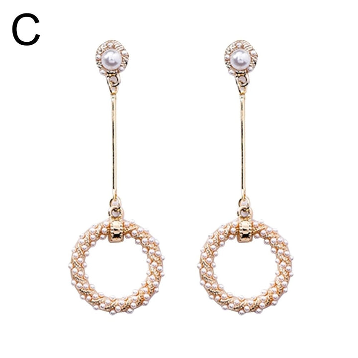 Baroque Hollow Square Circle Faux Pearl Charm Stud Earrings Women Jewelry Gift Image 4