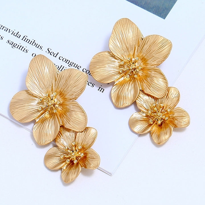 Sweet Women Solid Color Dual Flower Long Dangle Stud Earrings Party Jewelry Image 11