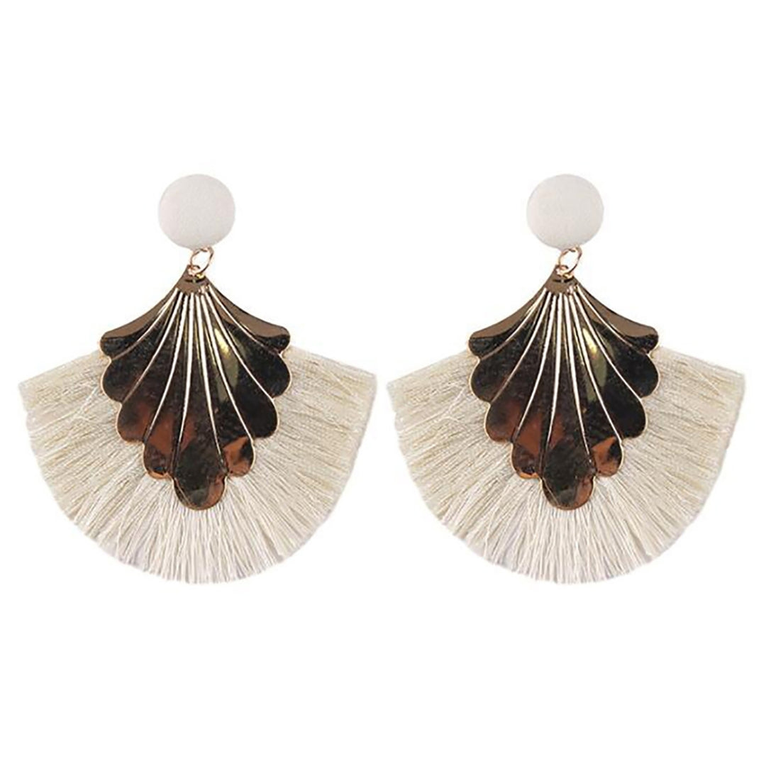 1 Pair Women Creative Bohemia Fringed Fan Shape Dangle Earrings Jewelry Gift for Party Image 2