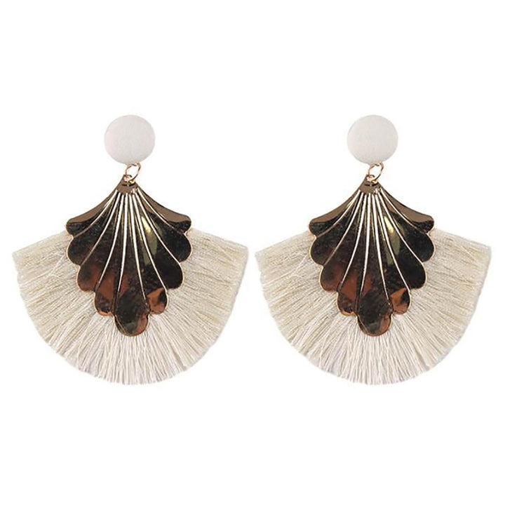 1 Pair Women Creative Bohemia Fringed Fan Shape Dangle Earrings Jewelry Gift for Party Image 1