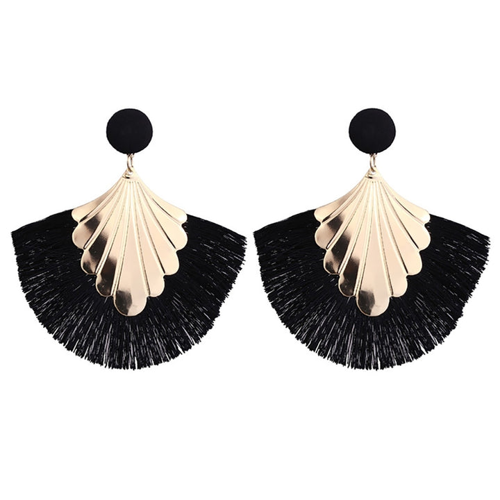 1 Pair Women Creative Bohemia Fringed Fan Shape Dangle Earrings Jewelry Gift for Party Image 3