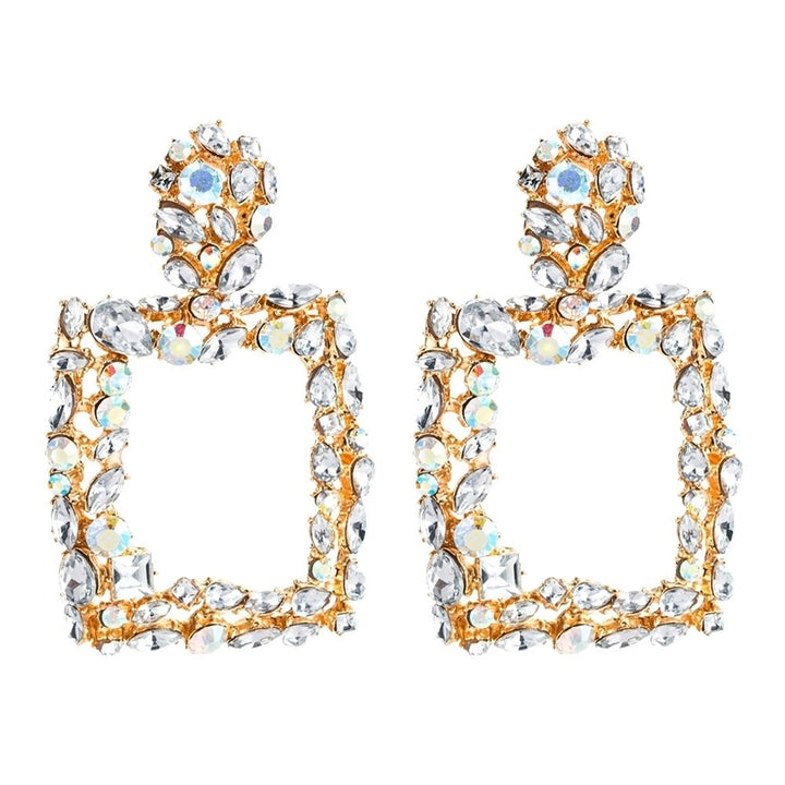 Bohemia Women Colorful Rhinestone Hollow Square Charm Statement Stud Earrings Image 1