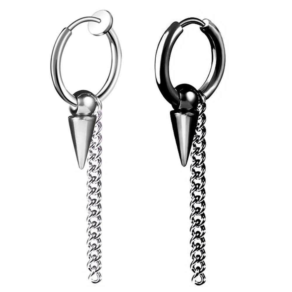 1Pc Men Fashion Stainless Steel Long Chain Ear Clip Buckle Street Hoop Earrings Image 2