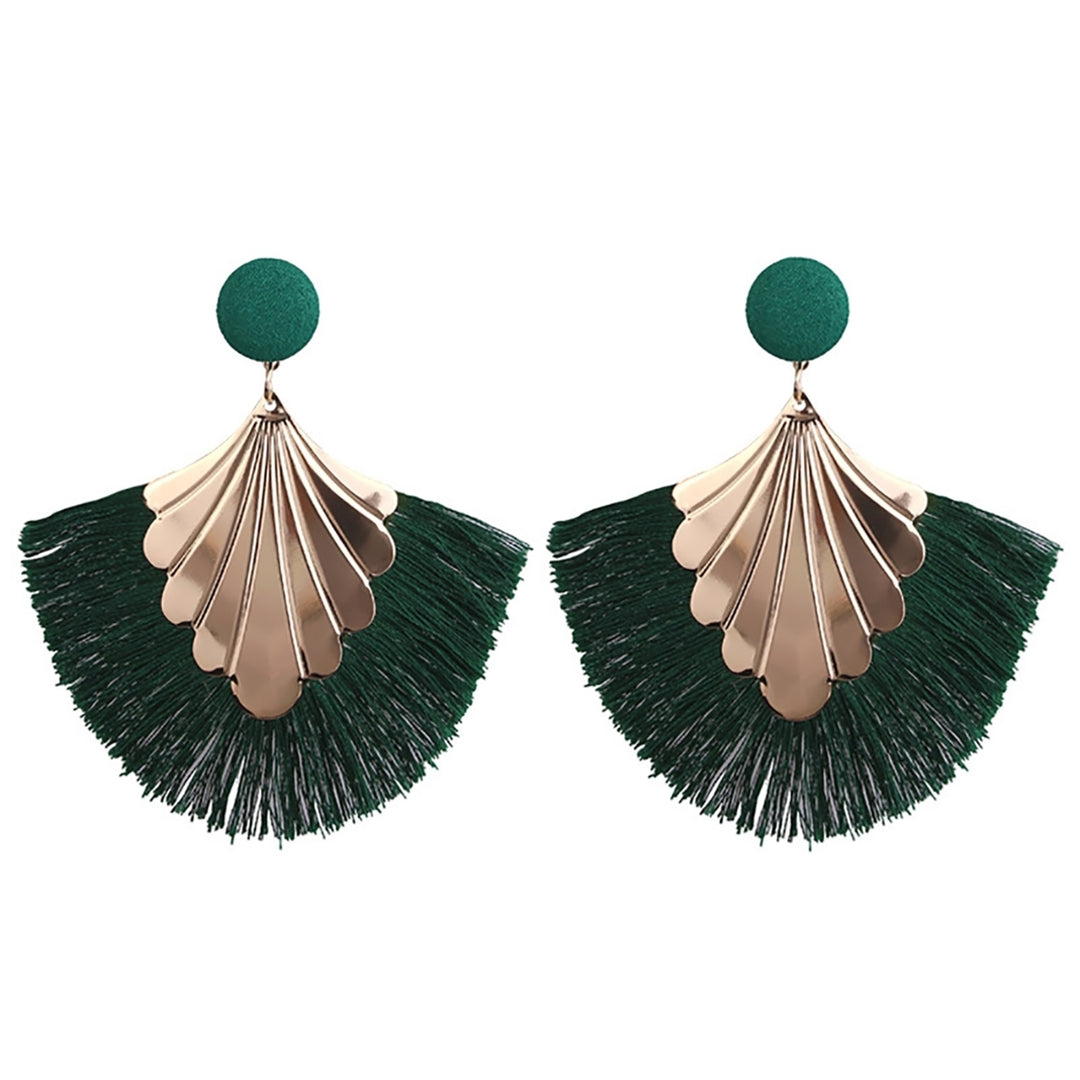 1 Pair Women Creative Bohemia Fringed Fan Shape Dangle Earrings Jewelry Gift for Party Image 4