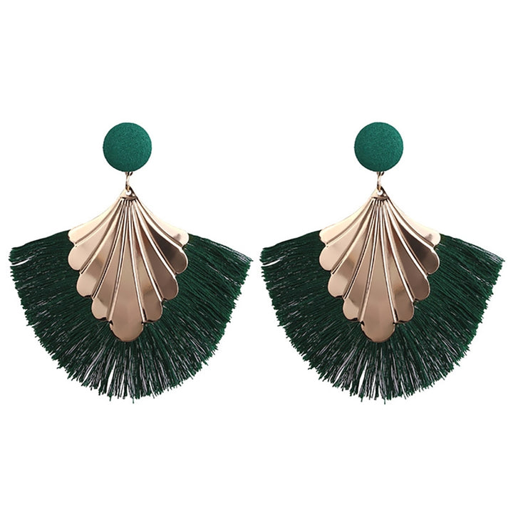 1 Pair Women Creative Bohemia Fringed Fan Shape Dangle Earrings Jewelry Gift for Party Image 4