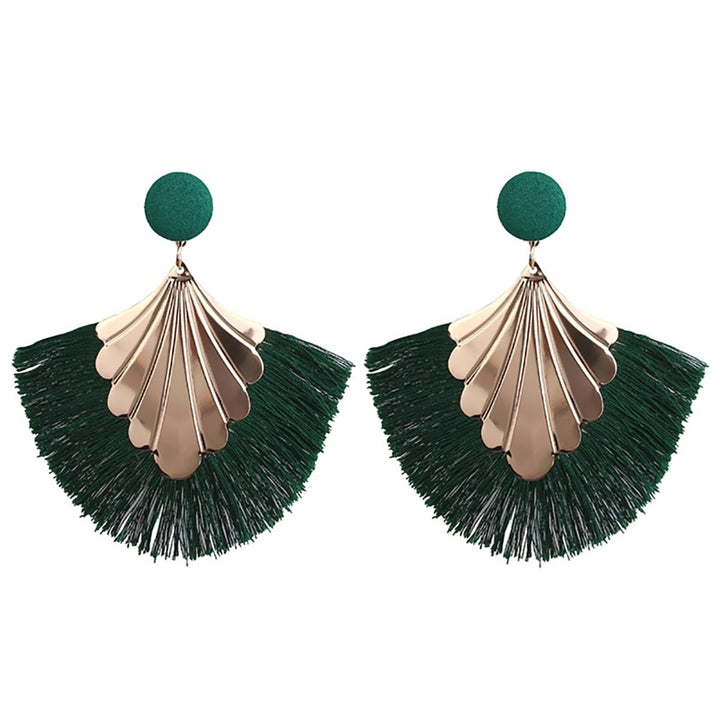 1 Pair Women Creative Bohemia Fringed Fan Shape Dangle Earrings Jewelry Gift for Party Image 1