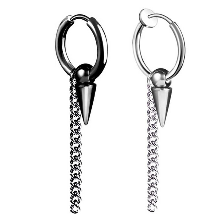 1Pc Men Fashion Stainless Steel Long Chain Ear Clip Buckle Street Hoop Earrings Image 3