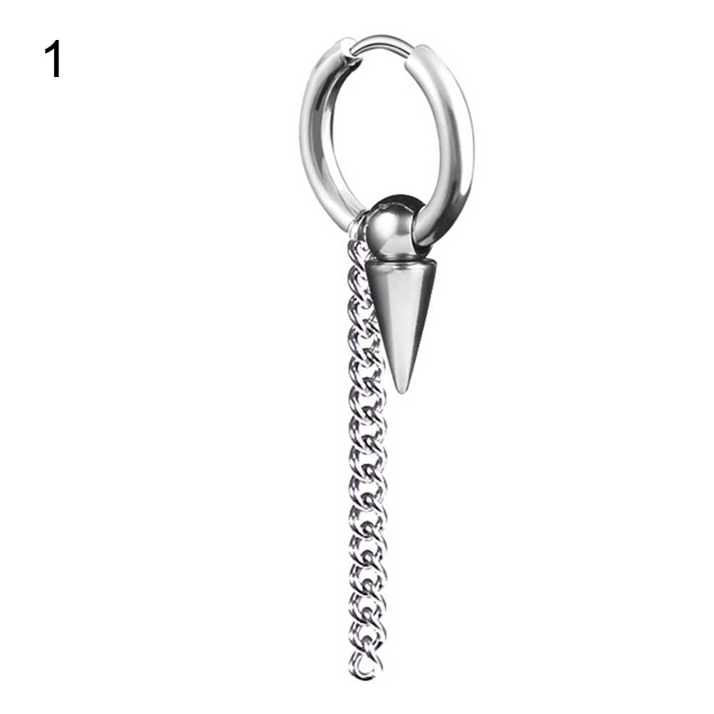 1Pc Men Fashion Stainless Steel Long Chain Ear Clip Buckle Street Hoop Earrings Image 4