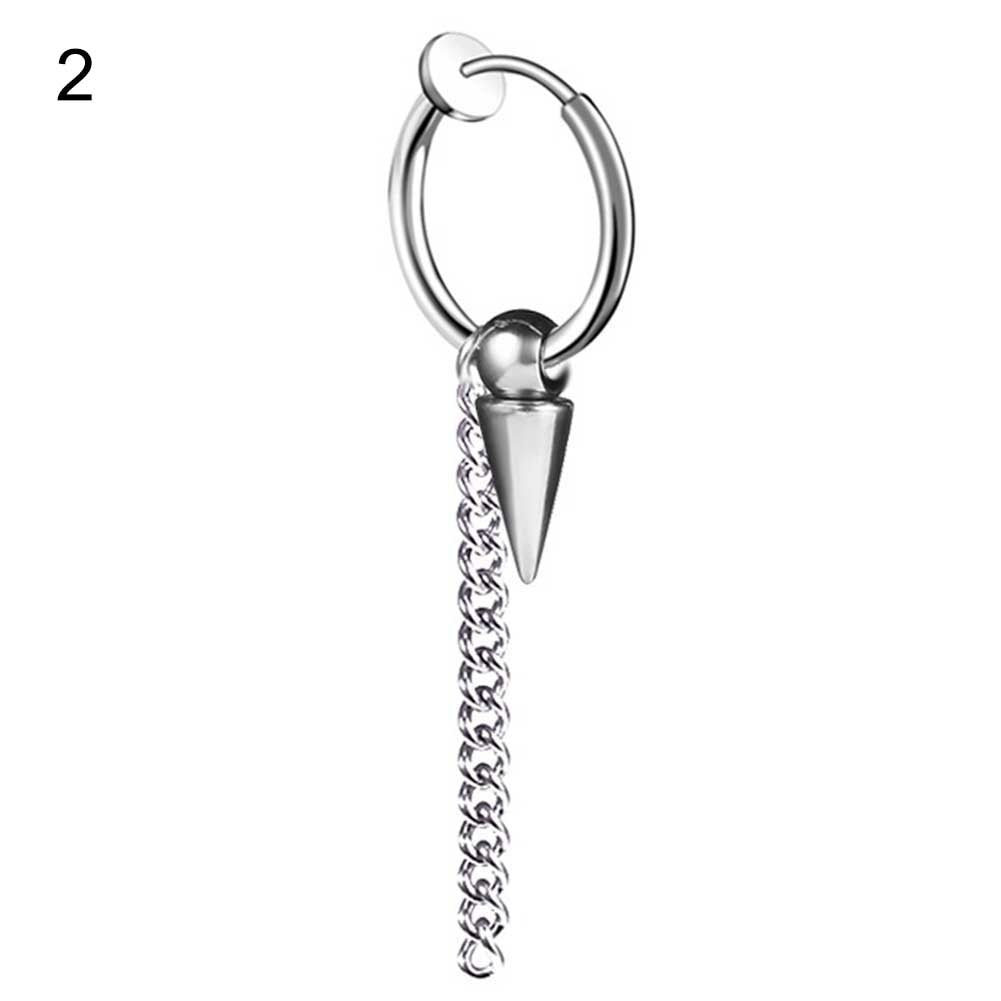 1Pc Men Fashion Stainless Steel Long Chain Ear Clip Buckle Street Hoop Earrings Image 4