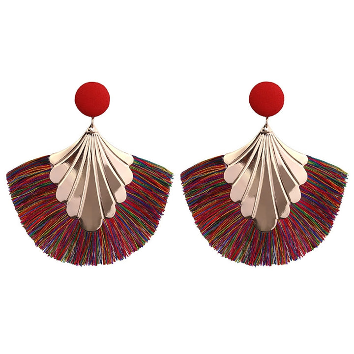 1 Pair Women Creative Bohemia Fringed Fan Shape Dangle Earrings Jewelry Gift for Party Image 4