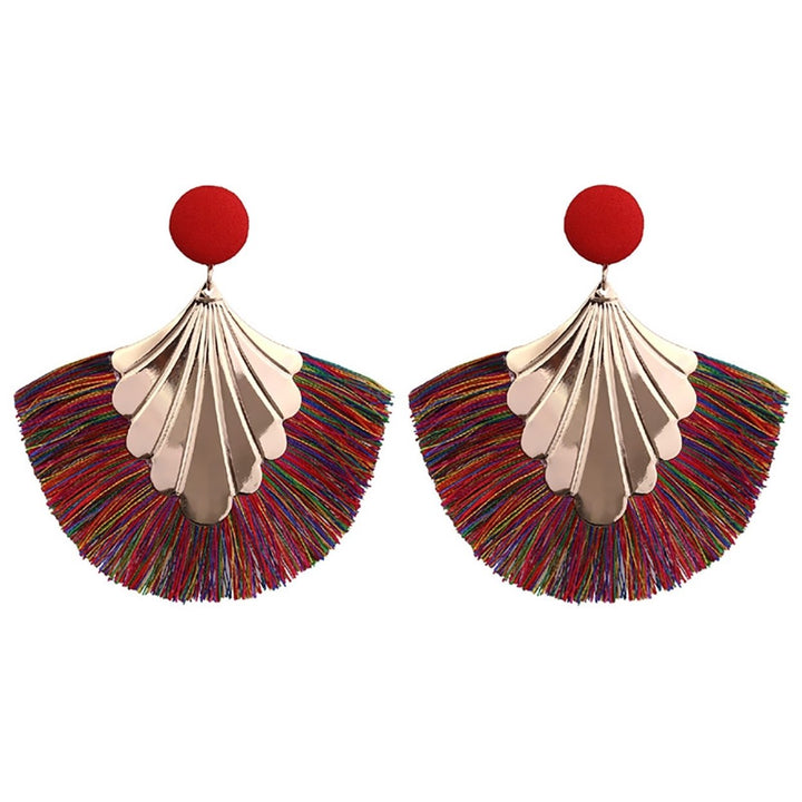 1 Pair Women Creative Bohemia Fringed Fan Shape Dangle Earrings Jewelry Gift for Party Image 1