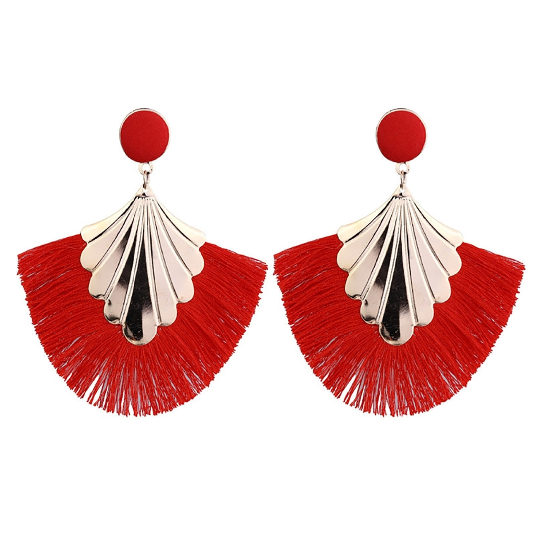 1 Pair Women Creative Bohemia Fringed Fan Shape Dangle Earrings Jewelry Gift for Party Image 6