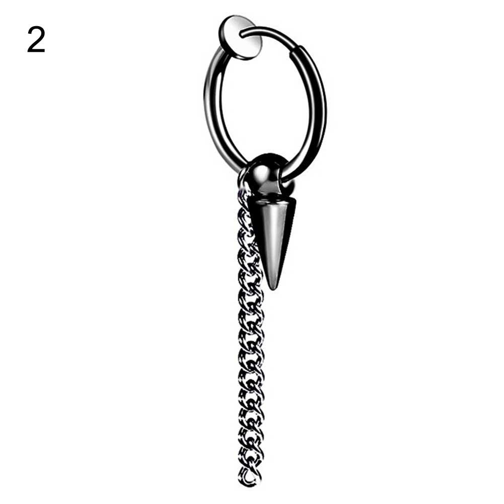 1Pc Men Fashion Stainless Steel Long Chain Ear Clip Buckle Street Hoop Earrings Image 7