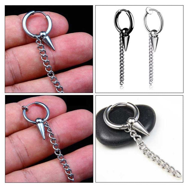 1Pc Men Fashion Stainless Steel Long Chain Ear Clip Buckle Street Hoop Earrings Image 8