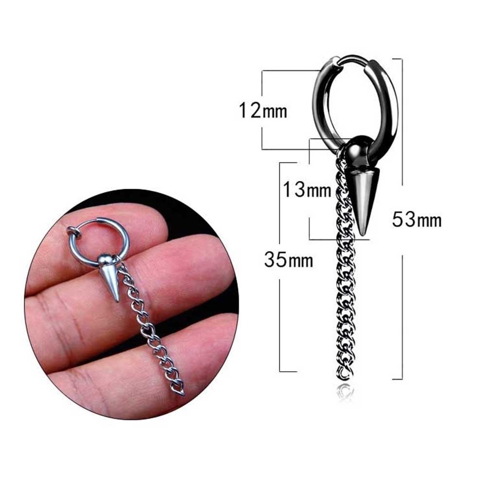 1Pc Men Fashion Stainless Steel Long Chain Ear Clip Buckle Street Hoop Earrings Image 9