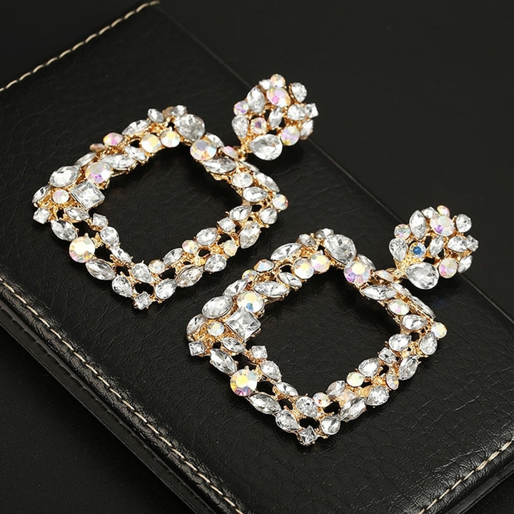 Bohemia Women Colorful Rhinestone Hollow Square Charm Statement Stud Earrings Image 11