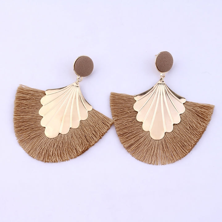 1 Pair Women Creative Bohemia Fringed Fan Shape Dangle Earrings Jewelry Gift for Party Image 8