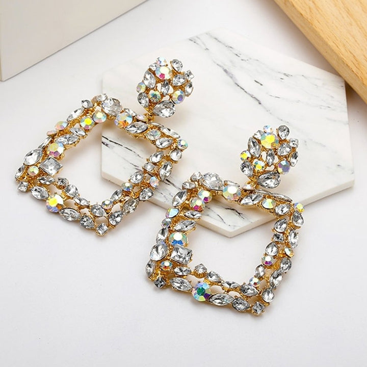 Bohemia Women Colorful Rhinestone Hollow Square Charm Statement Stud Earrings Image 12