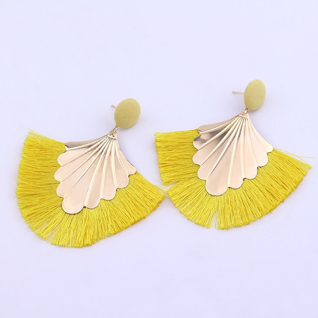 1 Pair Women Creative Bohemia Fringed Fan Shape Dangle Earrings Jewelry Gift for Party Image 9