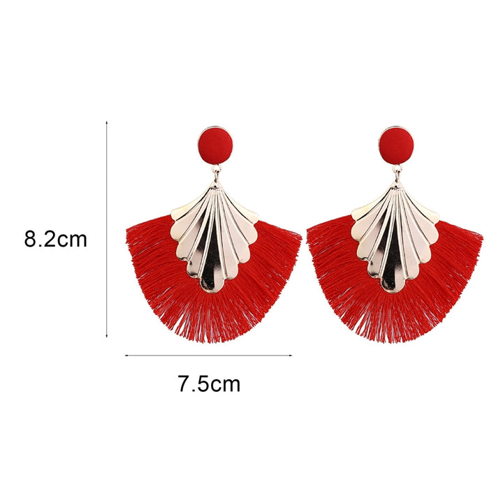 1 Pair Women Creative Bohemia Fringed Fan Shape Dangle Earrings Jewelry Gift for Party Image 10
