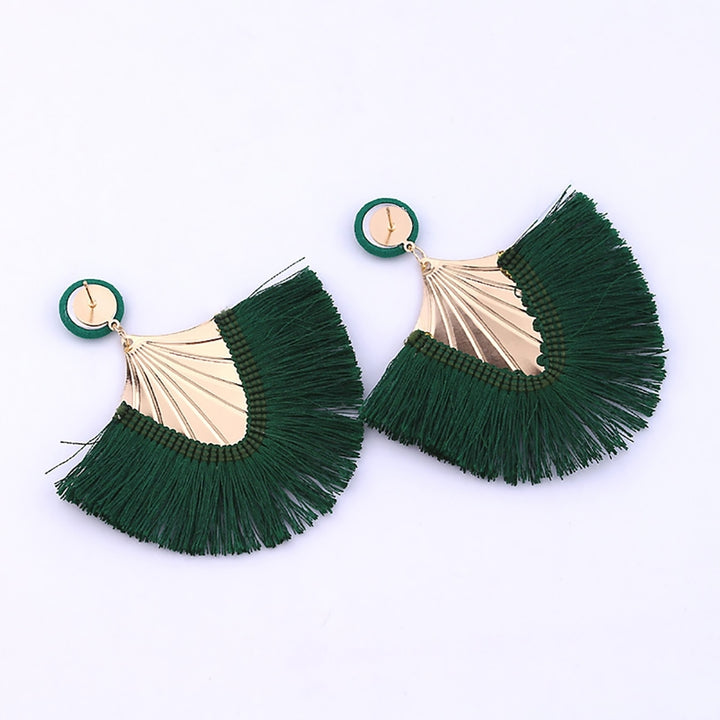 1 Pair Women Creative Bohemia Fringed Fan Shape Dangle Earrings Jewelry Gift for Party Image 11