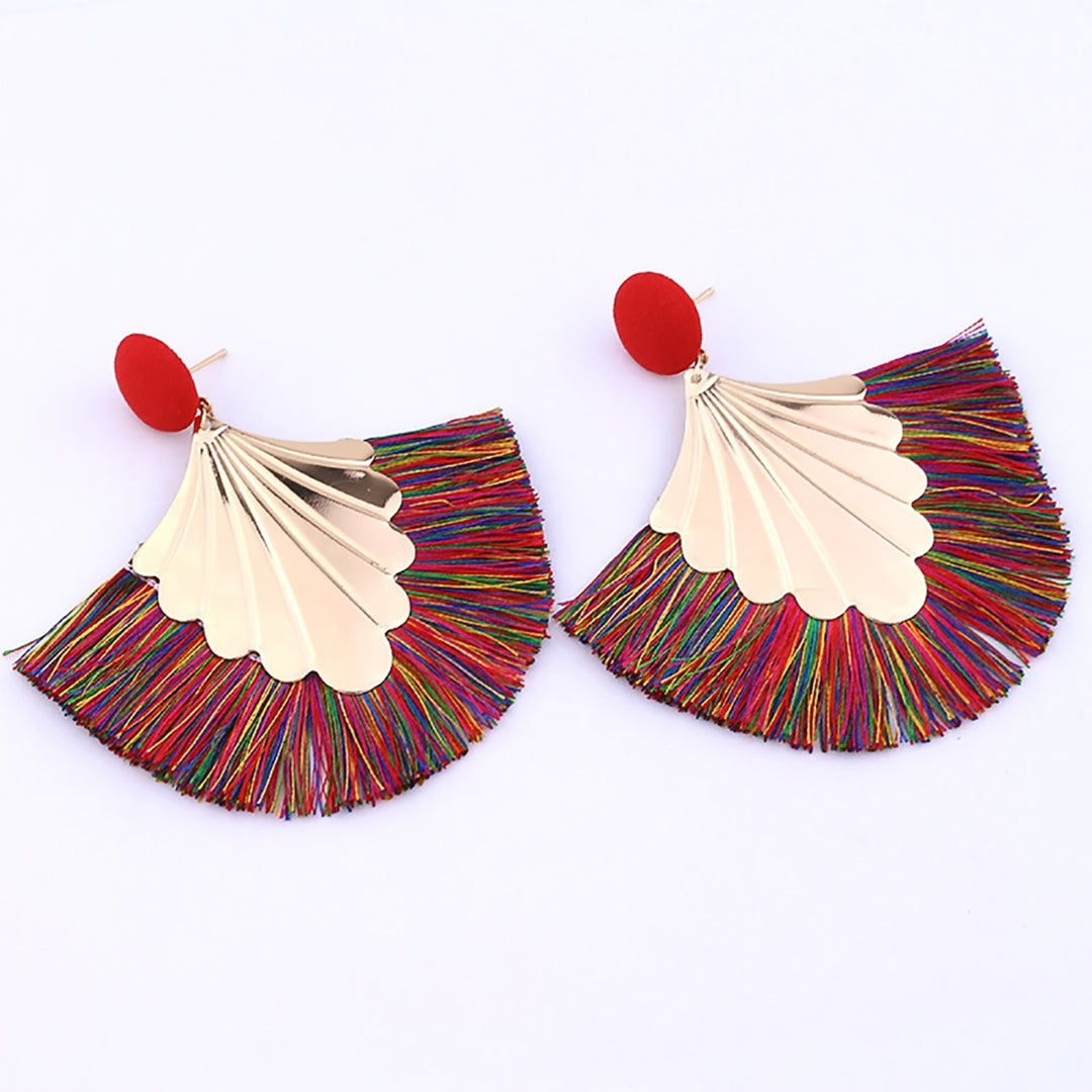 1 Pair Women Creative Bohemia Fringed Fan Shape Dangle Earrings Jewelry Gift for Party Image 12