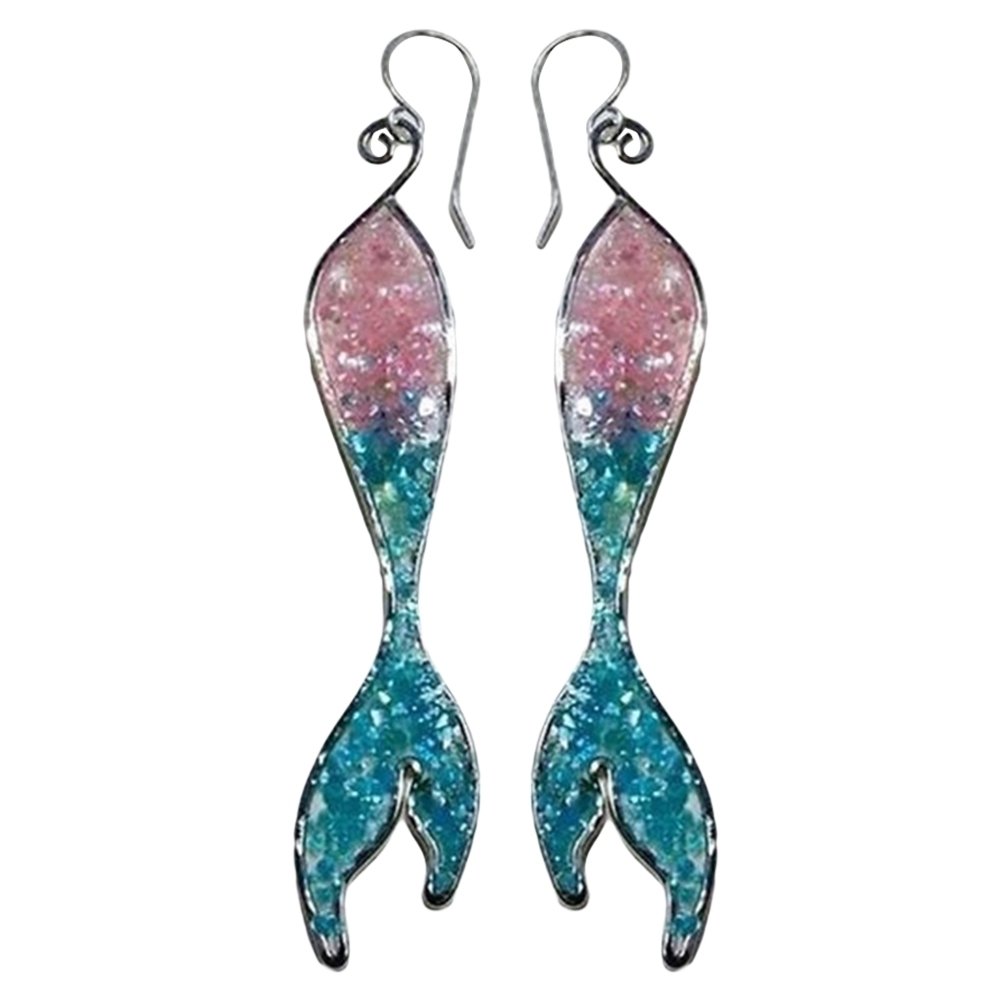 Dazzling Mermaid Hook Earrings Women Faux Sapphire Engagement Party Jewelry Image 1