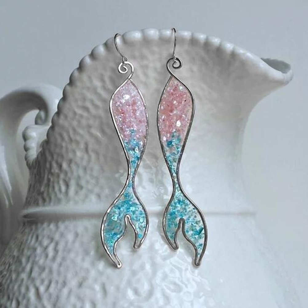 Dazzling Mermaid Hook Earrings Women Faux Sapphire Engagement Party Jewelry Image 2